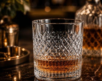 Set of 4 Vintage Cut Crystal Whiskey Glasses | Old Fashioned Bourbon & Scotch Rocks Tumblers | Luxury Barware Gift Whiskey Lovers