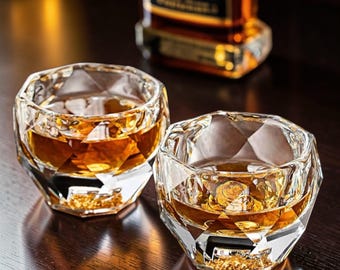 Gold Base Whiskygläser Set | Crystal Rocks Gläser | Altmodische Bourbon Scotch Becher | Luxus Barware | Elegantes Hausbar Geschenk