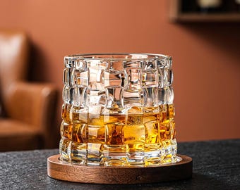 Drehendes Whisky-Glas | Crystal Style Rocks Becher | Drehbares Bourbon-Scotch-Glas | Vintage Barware Geschenk | Whisky-Liebhaber Geschenk