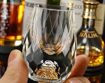 Crystal Wodka Glass Set mit 2 4 6, Gold Base Cocktail Tumbler, modernes Whiskey Rocks Glass, Luxus Barware Geschenk