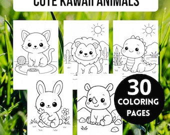 Kawaii Animal Coloring Book for Kids – 30 Cute Baby Animals – Printable Coloring Pages – Instant Download PDF