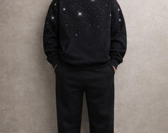 Zwarte Stardust-hoodie: oversized sweater met hemelse print