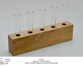 Minimalist Wooden Test Tube Bud Vase | 5-Port Modern Flower Display