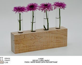 Minimalist Wooden Test Tube Bud Vase | 4-Hole Modern Flower Display