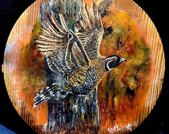 Grouse- Acrylic on Reclaimed Wood