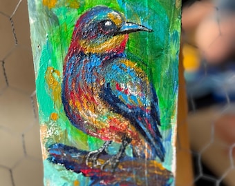 Wooden Hand Painted Art Watcher in Emerald Light