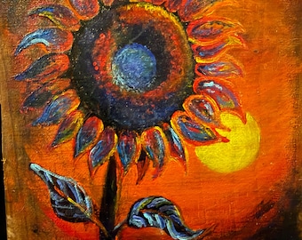 Sunflower Painting Acrylic on Wood Hand Painted