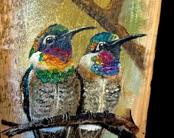 Hummingbirds- Acrylic on Wood