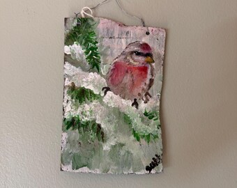 Hand Painted on metal: Winter Perch