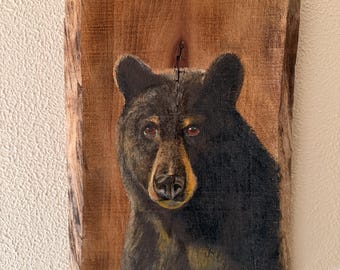 Hand painted art on Barn wood “Woodland Majesty: Bear Portrait”