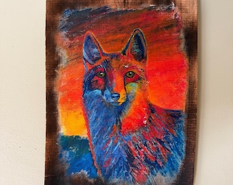 Hand painted barn wood wall art: Ember Fox