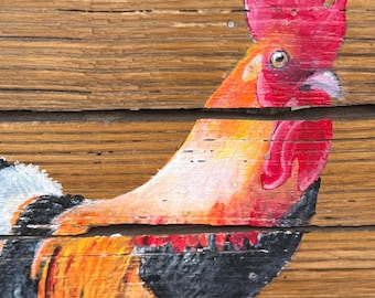 Hand-painted Rooster  on Reclaimed Barnwood "Barnyard Herald*