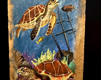 Seaturtles acrylic on wood