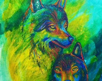 Eternal Bond- Wolf on canvas board