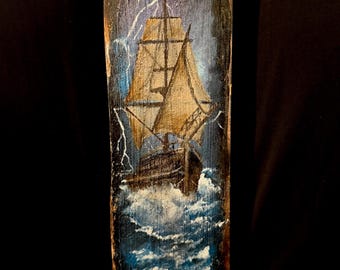 Ship Painting Acrylic on Wood Hand Painted