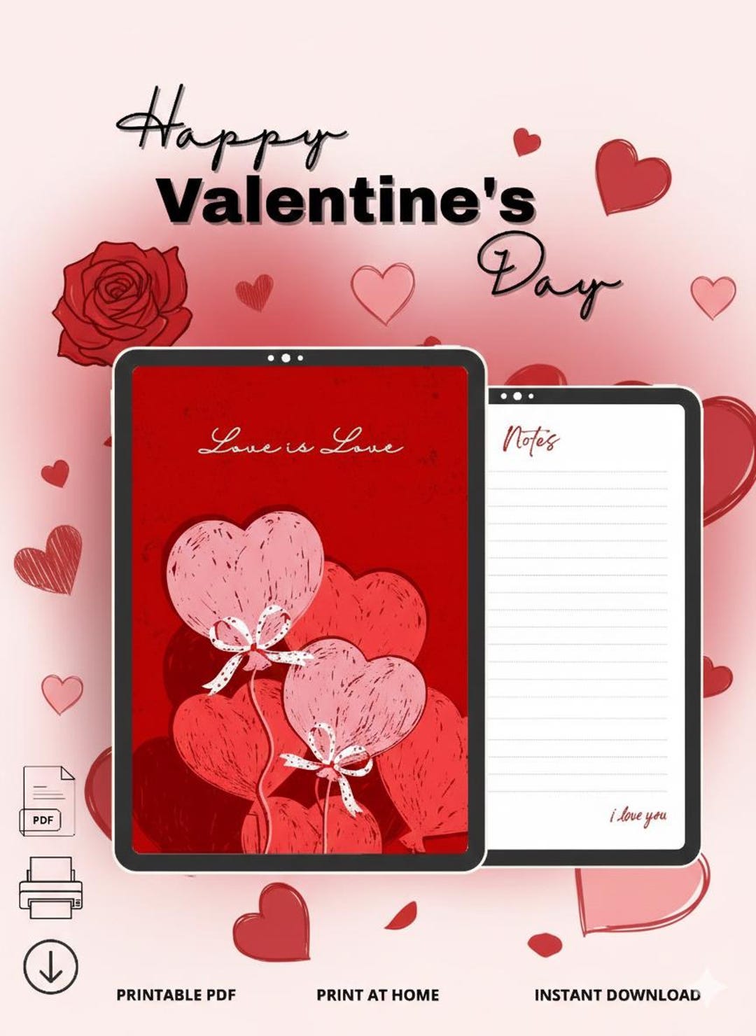 Valentine's Day Digital Notebook | Heart Theme (printable PDF) - Etsy