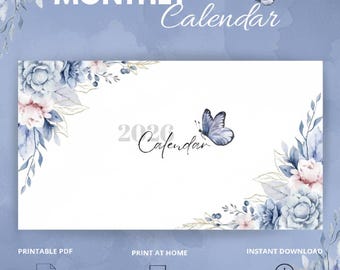 Calendrier mensuel floral 2026, élégant agenda imprimable (téléchargement PDF)