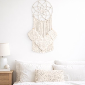 Atrapasueños grande de macramé hecho a mano | Adorno de pared estilo boho | Atrapasueños de cuerda de algodón | Decoración de pared para habitación infantil | Regalo de inauguración de casa