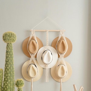 Boho Macrame Hat Holder | Handmade Cotton Rope Wall Hat Organizer | Closet Storage Rack | Entryway Home Decor | Gift for Her