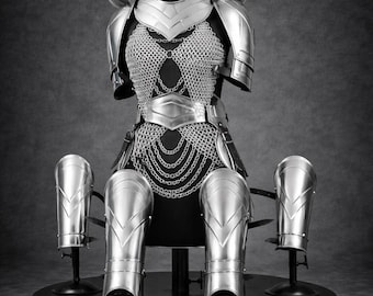Medieval Lady Knight Armor Set for Women | Polished Steel Brave Lady Fantasy Armor Costume | Wearable Cosplay & LARP Halloween, Gift for Her