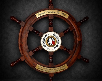 24" Personalized Captain's Wooden Ship Wheel | Custom Nautical Wall Decor | Engraved Maritime Helm | Boat Captain Gift | Home Office Decor