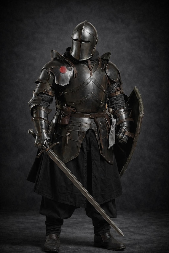 Handcrafted Steel Knight Armor Set: Full Body Metal Protection - Medieval Helmet, Chestplate, Pauldrons, Arm Guards & Leg Armor LARP Cosplay