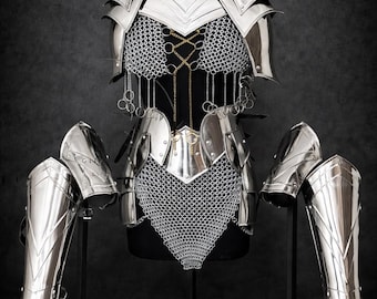 Handcrafted Medieval Lady Armor Set – Elegant Female Knight Plate & Chainmail Costume, LARP Cosplay Suit, Renaissance Gift for Women