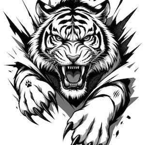 Fierce Tiger Ripped Effect SVG – Wild Animal Vector Design (Digital Download PNG)