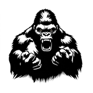 Wütender Gorilla SVG, brüllender Silberrücken Clipart, Tier-Modus digitale Kunst (T-Shirt Design)