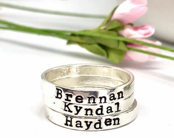 Name Ring, Stackable Mothers RIng, Customized Name RIng,