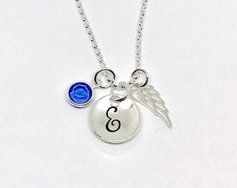 Memorial Necklace, Memorial Angel Wing Initial Necklace, Sympathy Gift Ideas, Remembrance Jewelry, Grief gifts