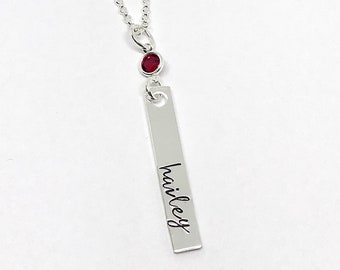 Personalized Bar Necklace, Kid Name Birthstone Jewelry, Sterling Silver  Necklace, Mother's Jewelry, gifts for mom, Grandma Gift Idea