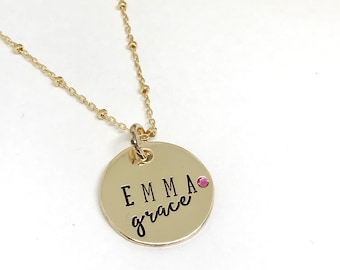 Birthstone Necklace for Mom, Gifts for Mom from Daughter, Nameplate Necklace