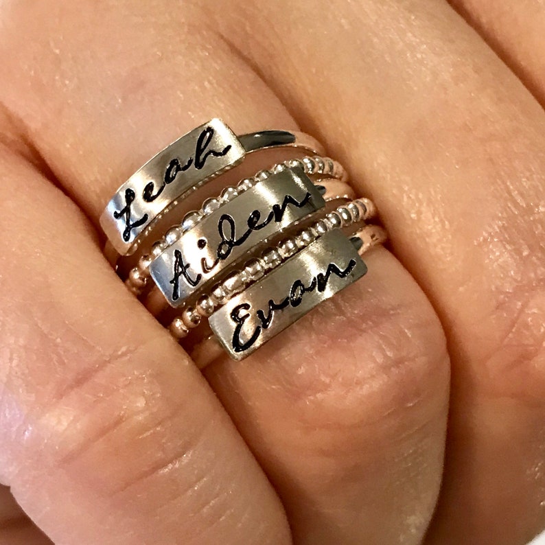 1st Mothers Day Custom Name Ring Stacking Rings