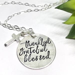 Thanksgiving Host gift, Thankful Grateful Blessed Necklace, Sterling Silver Jewelry, Hand Stamped Jewelry, gifts for mom image 5