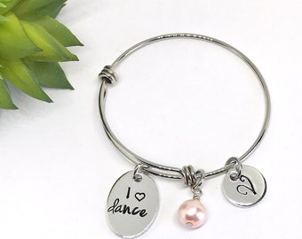 I Love Dance Bracelet, Personalized Dancer Jewelry, Boutique Kids Accessories, Initial Jewelry for Little Girls,  Dance Recital Gift Idea