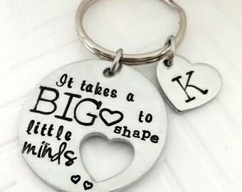 Teacher Gift Ideas, It takes a Big Heart Keychain, Personalized Teacher Gifts, Special Teacher Gift, Token of Appreciation, Hand stamped