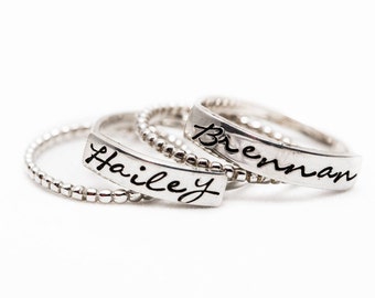 Stackable Mother's Ring, Sterling Silver Name Ring, First Mother's Day Gift