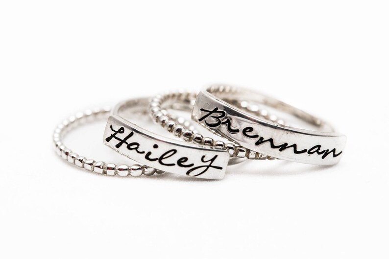 1st Mothers Day Custom Name Ring Stacking Rings