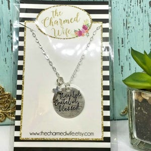 Thanksgiving Host gift, Thankful Grateful Blessed Necklace, Sterling Silver Jewelry, Hand Stamped Jewelry, gifts for mom image 4