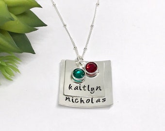 Necklace with Kids Names, Name plate Necklace, Birthstone Jewelry, , Gift for Mom