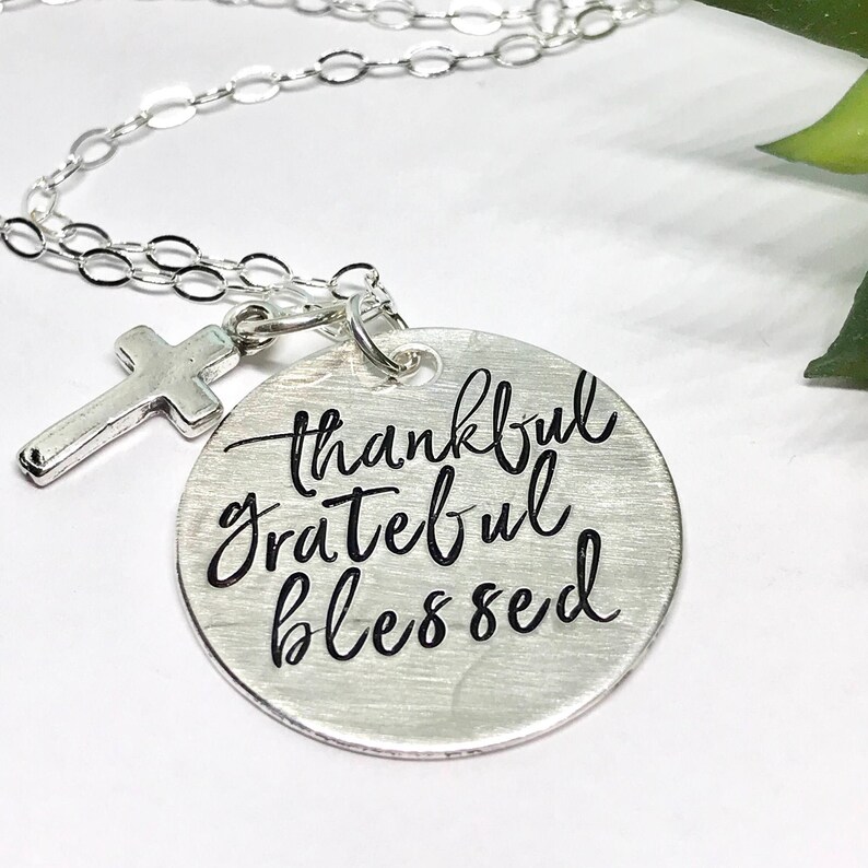 Thanksgiving Host gift, Thankful Grateful Blessed Necklace, Sterling Silver Jewelry, Hand Stamped Jewelry, gifts for mom image 7