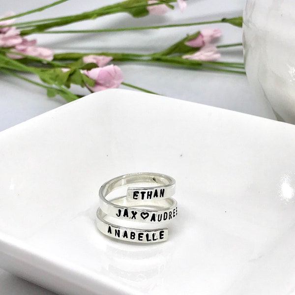 Personalized Wrap Ring, Family Jewelry, Mothers Day Gift from Daughter