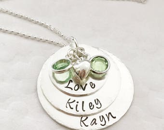 Personalized Mommy Necklace, Kids Name Necklace,  Swarovski Crystal Birthstone,  Ideas for Mom, , Grandma