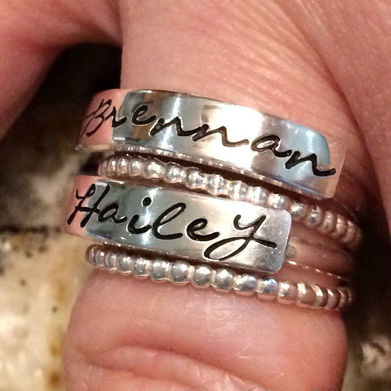 1st Mothers Day Custom Name Ring Stacking Rings