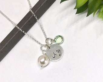 Push Presents, Baby Initial Necklace, New Mommy Jewelry, First , Gift for Grandma, Birthstone Jewelry, New Baby Shower gift