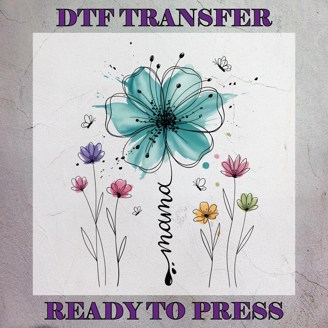 Mama Watercolor Wildflower DTF Transfer, Boho Floral Ready to Press ...
