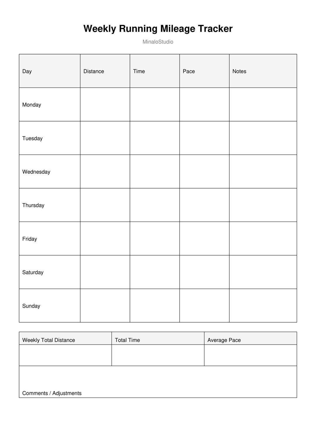 Printable Rweekly Running Log Weekly Running Mileage Tracker | Printable Running Log | Distance ...