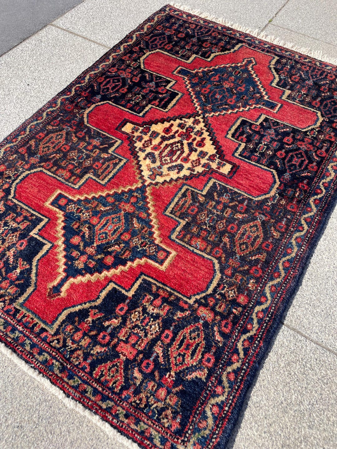 Antique Kurdish Rug 3x2 Small Handwoven Wool Geometric Decorative ...