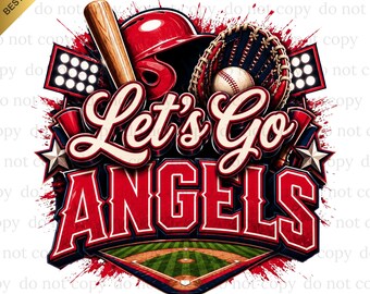 Let's Go Angels PNG, Día de juego de los Angels, Béisbol PNG, Descarga digital, Regalos de béisbol, Ideal para imprimir, Camiseta, Imágenes prediseñadas de béisbol Spirit